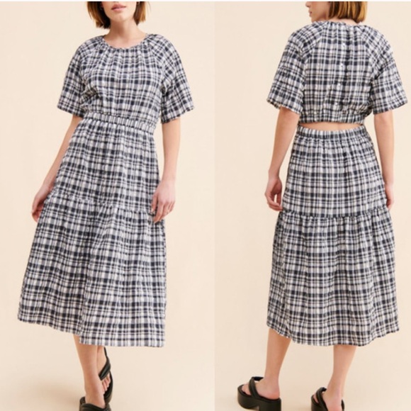 Anthropologie Just Female Hamilton Midi DressLarge Gingham Lightweight Cottage